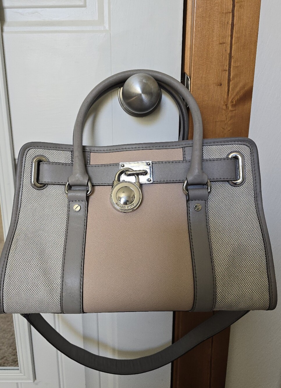 Michael Kors Hamilton Frame Out Canvas and Leather Satchel